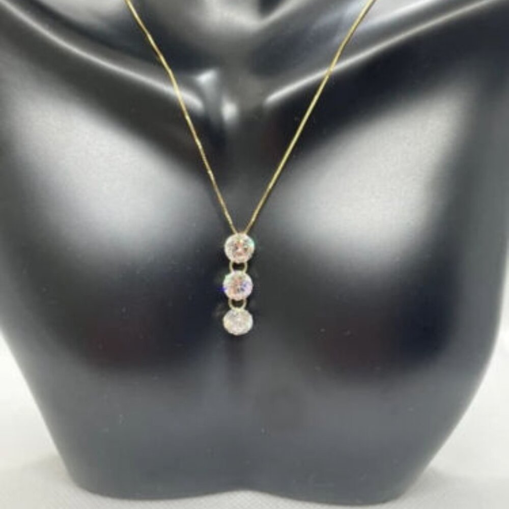 14k solid yellow gold three drop past/present/future necklace w/ cubic zirconio